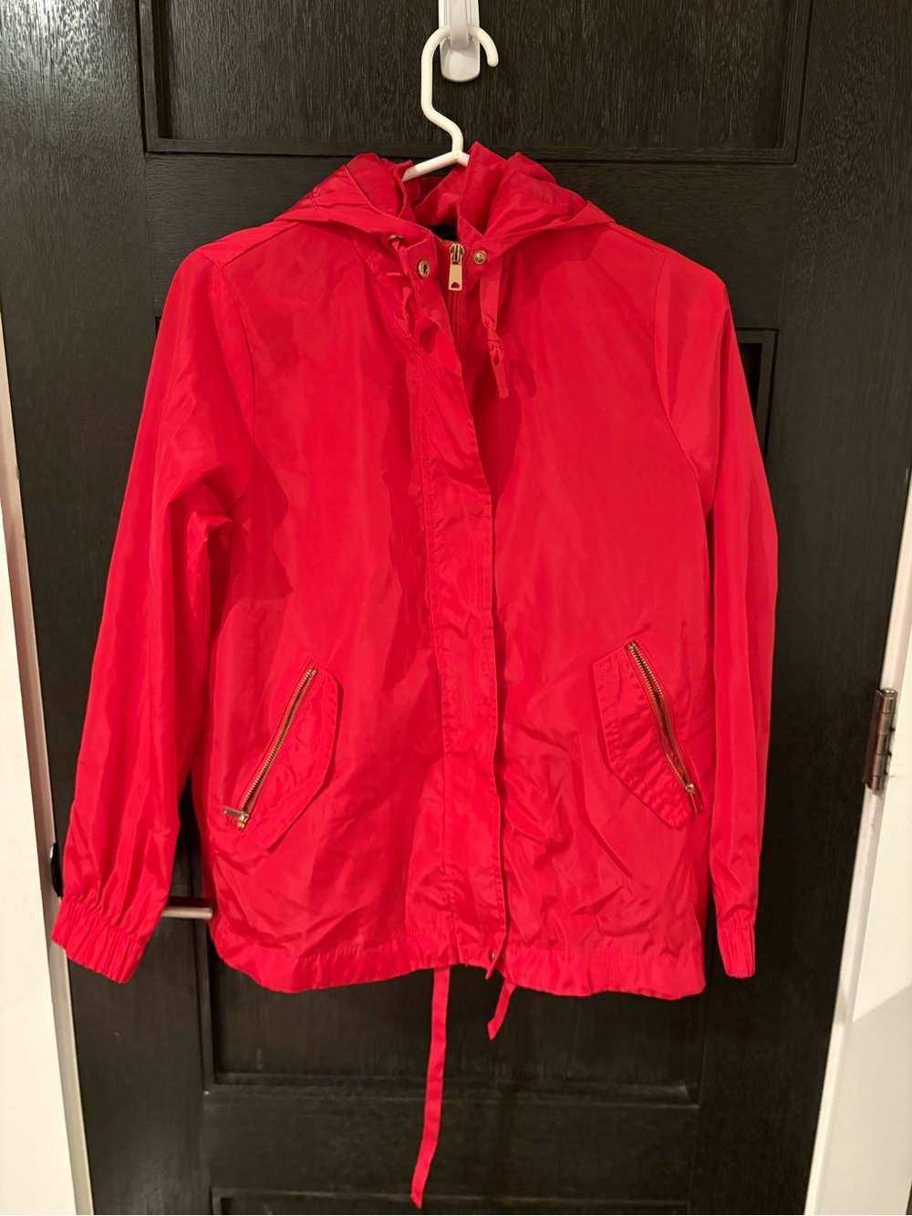 Ci Sono Red Lightweight Hooded Windbreaker Jacket Size S Gold Zippers Excellent